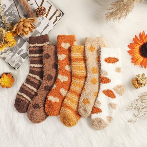 Plush Slipper Socks Women Colorful Warm Fuzzy Crew Socks Cozy Soft Caramel - Picture 5 of 7